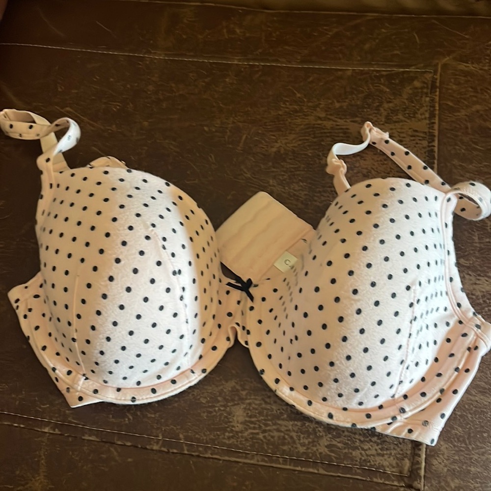 Gently used- Cacique bra- pink and black polka dot